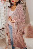 Pink Flare Sleeve Open Front Sequin Kimono