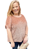 Pink Plus Size Ombre Glitter Leopard T-shirt