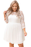 White Plus Size Lace Mesh Splice Babydoll Dress