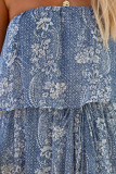 Blue Boho Print Tassel Tie Maxi Tube Top Dress
