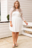 White Plus Size Lace Mesh Splice Babydoll Dress