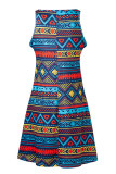 Tie Dye Aztec Western Print V Neck Sleeveless Tank Dress