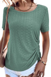 Plain Eyelet Pattern Side Ruched Top