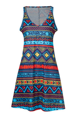 Tie Dye Aztec Western Print V Neck Sleeveless Tank Dress