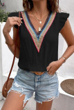 Colorful Lace Edge V Neck Flutter Sleeves Tank Top