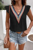 Colorful Lace Edge V Neck Flutter Sleeves Tank Top