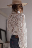 White Lace Crochet See-through Scalloped High Neck Top