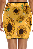 Sunflower Print Beach Skirt Dress 