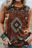 Brown Aztec Print Sleeveless Tank Top