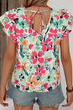 Floral Print Tiered Ruffle Sleeves Blouse 