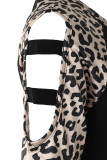 Black Leopard Color Block Cut Out Short Sleeve Top