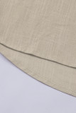 Khaki Textured Solid Color Basic Shirt