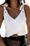 White Solid Knotted Straps Deep V Neck Tank Top