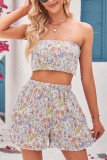 Ruched Floral Tube Top and High Waist Shorts Two Pieces Set
