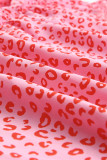 Pink Leopard Print Frilled Drawstring High Waist Maxi Skirt