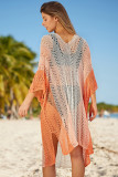 Orange Colorblock Hollow Out Batwing Sleeve Cover Up Beach Dress