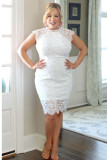 White Plus Size Lace Cap Sleeves Bodycon Midi Dress