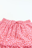 Pink Leopard Print Frilled Drawstring High Waist Maxi Skirt