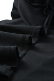 Black Ruffle Short Sleeves Round Neck Top