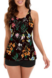 Printed Ruched Tankini Two Piece Set
