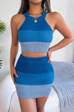 Gradient Color Block Halter Tank Top With Skirt Two Pieces Dress