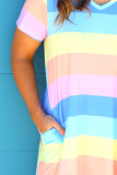 Multicolor Colorblock Pocketed V Neck T-shirt Dress
