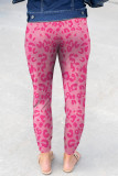 Pink Leopard Print Ankle-length High Waist Skinny Pants