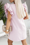 Pink Round Neck Ruffle Shift Mini Dress