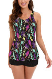 Printed Ruched Tankini Two Piece Set