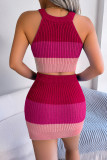 Gradient Color Block Halter Tank Top With Skirt Two Pieces Dress
