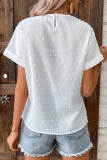 White Lace Swiss Dot Cuffed Sleeves Top