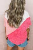 Pink Loose Colorblock Leopard T-shirt