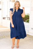 Blue Plus Size Ruffled Tiered A-line Midi Dress