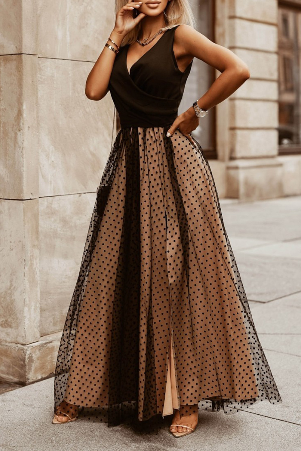 Backless Polka dot Long Sleeve Mini Mesh Dress main image 1