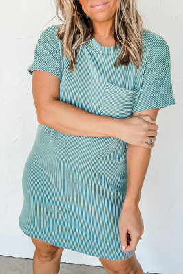 Blue Striped Ribbed Knit T-shirt Shift Dress