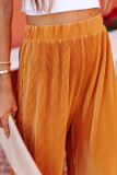 Orange Cropped Pleated High Waist Wide Leg Pants