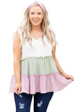 White Plus Size Color Block Ruffle Tiered Babydoll Tank Top