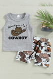 Little CowBoy Western Print Boy Tank Top With Shorts 2pcs Set