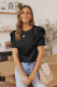 Black Ruched Puff Short Sleeve Satin Blouse