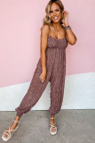 Brown Dotty Printed Puffy Trouser Legs Sleeveless Jumpsuit