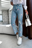 Heart Print Ripped Distressed Jeans 