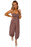Brown Dotty Printed Puffy Trouser Legs Sleeveless Jumpsuit