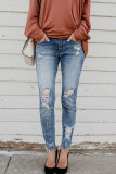 Distressed Ripped Slastic Skinny Jeans 