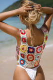 White Hollow-out Knitting Floral Crochet Beach Cover up