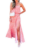 Leopard Print Strapless Maxi Dress with Split