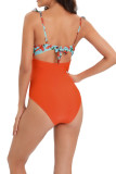 V Neck Ruffles Floral One Piece Swimsuit