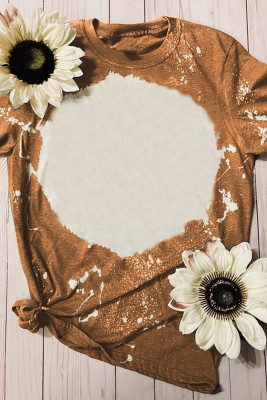 Orange Bleached Blank Crew Neck Short Sleeve Top