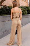 Apricot Casual Sleeveless Buckle Sash Knit Jumpsuit