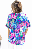 Multicolor V Neck Dolman Sleeve Plus Size Floral Blouse