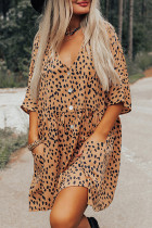 Leopard Button V Neck Tunic Dress